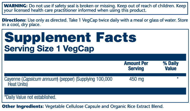 Solaray Cayenne Pepper 100,000 Hu - 450mg 100 Caps thumbnail 2