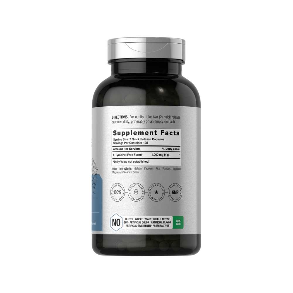 Horbäach L-Tyrosine 1000mg per Serving | 250 Capsules thumbnail 2