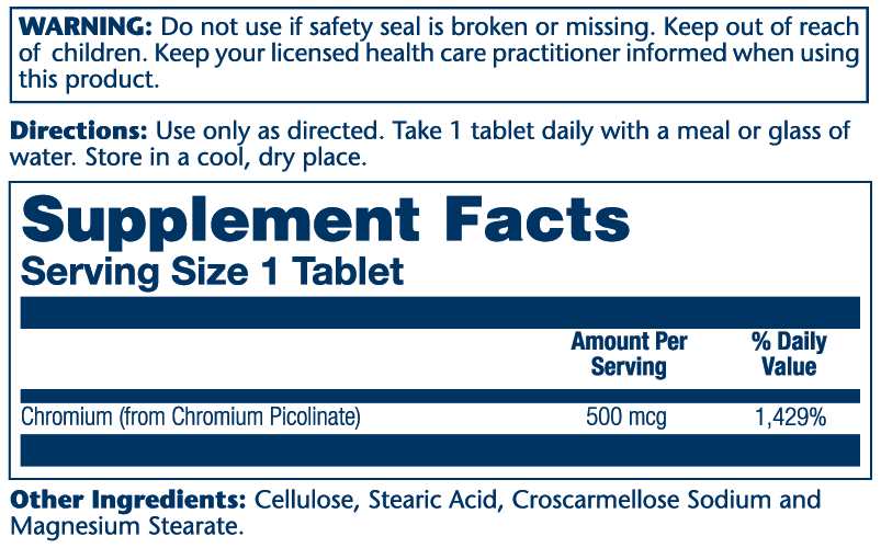 Solaray Chromium Picolinate 500mcg 60 Tabs thumbnail 2