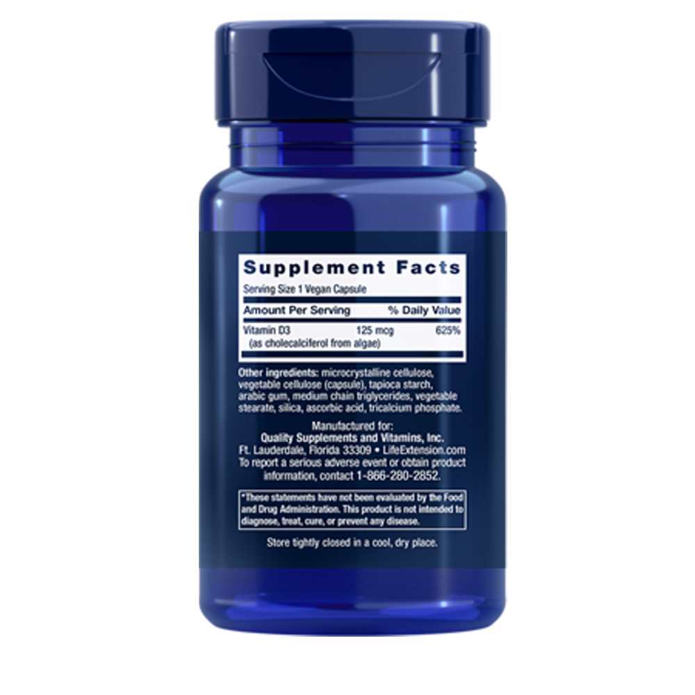 Life Extension Vegan Vitamin D3 125 Mcg (5000 Iu), 60 Vegan Capsules thumbnail 2