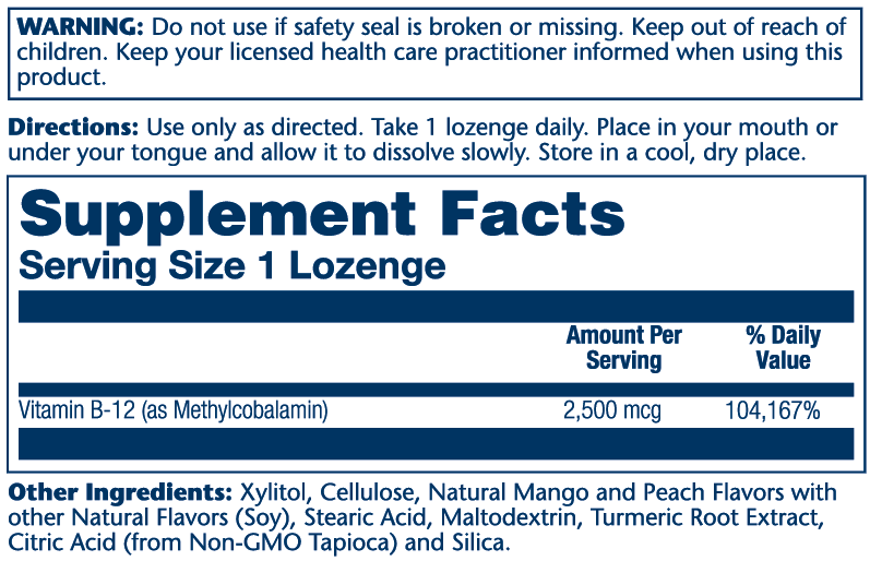 Solaray Methyl B-12, Mango Peach - 2500mcg 60 Lozenges thumbnail 2