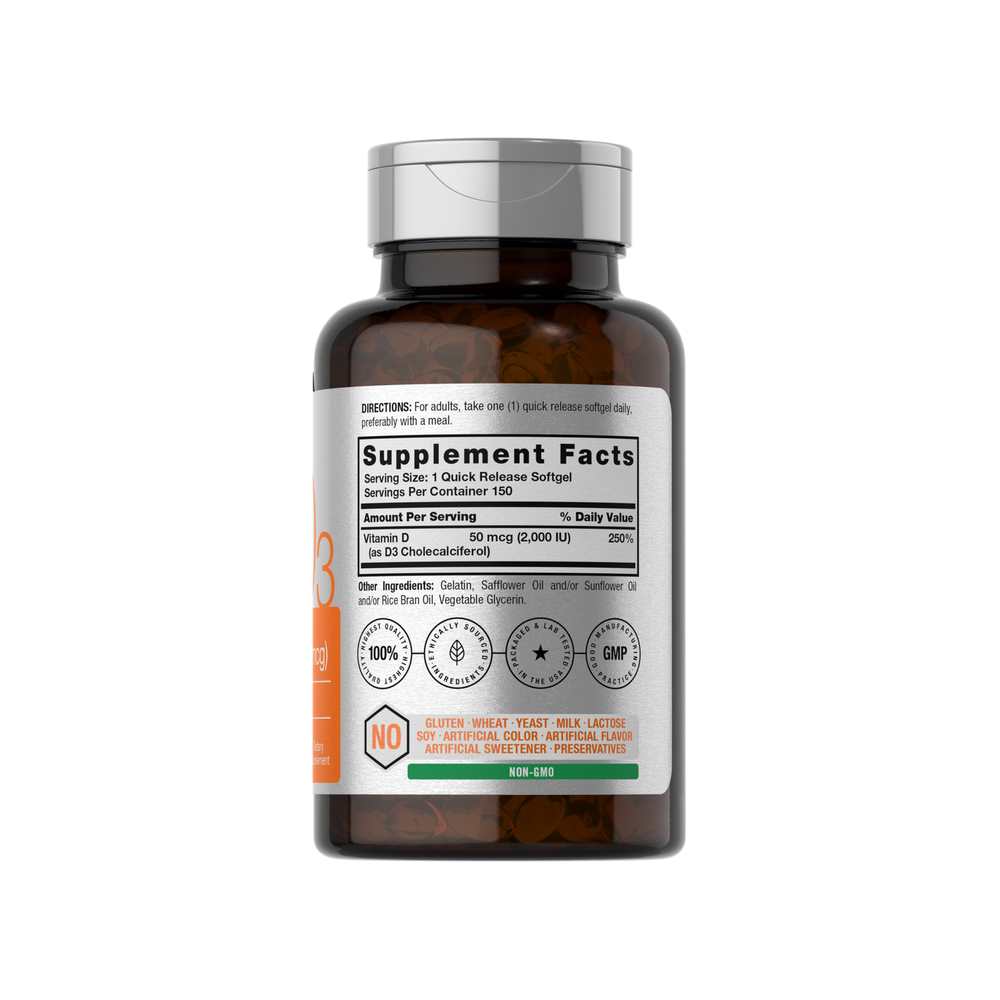 Horbäach Vitamin D-3 2000 Iu | 150 Softgels thumbnail 2
