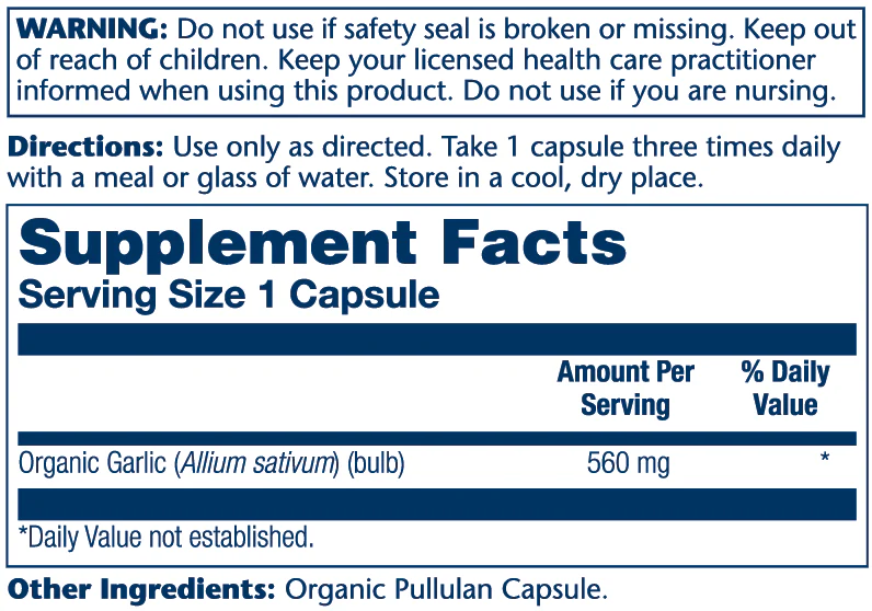 Solaray Organic Garlic Bulb 560mg 100 Caps thumbnail 2
