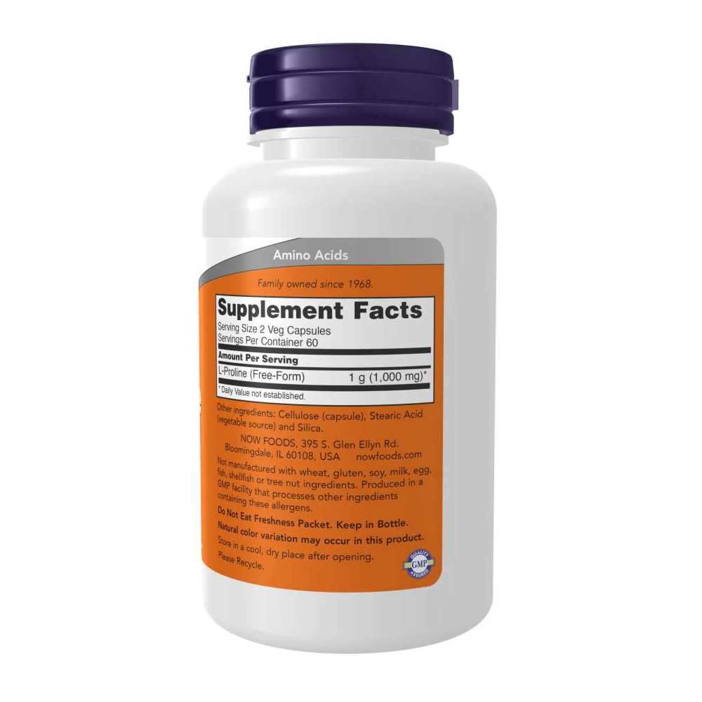 Now Foods L-Proline 500mg – Collagen Support & Joint Health – 120 Veg Capsules thumbnail 2
