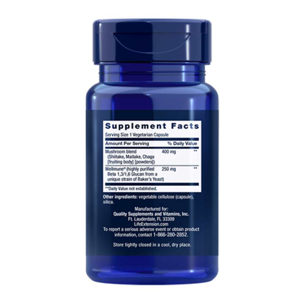 Life Extension Mushroom Immune with Beta Glucans 30 Vegetarian Capsules thumbnail 2