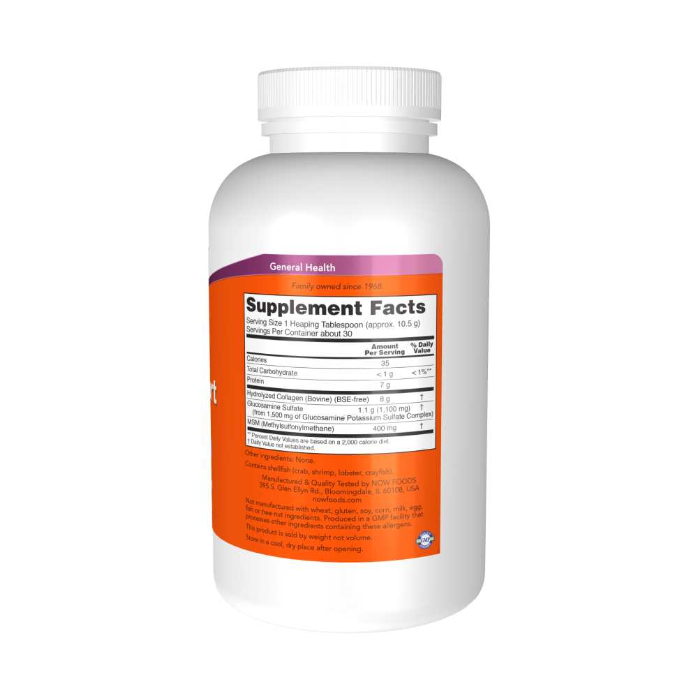 Now Foods Collagen Joint Support Powder – with Glucosamine, Msm & Hydrolyzed Collagen – 312g thumbnail 2