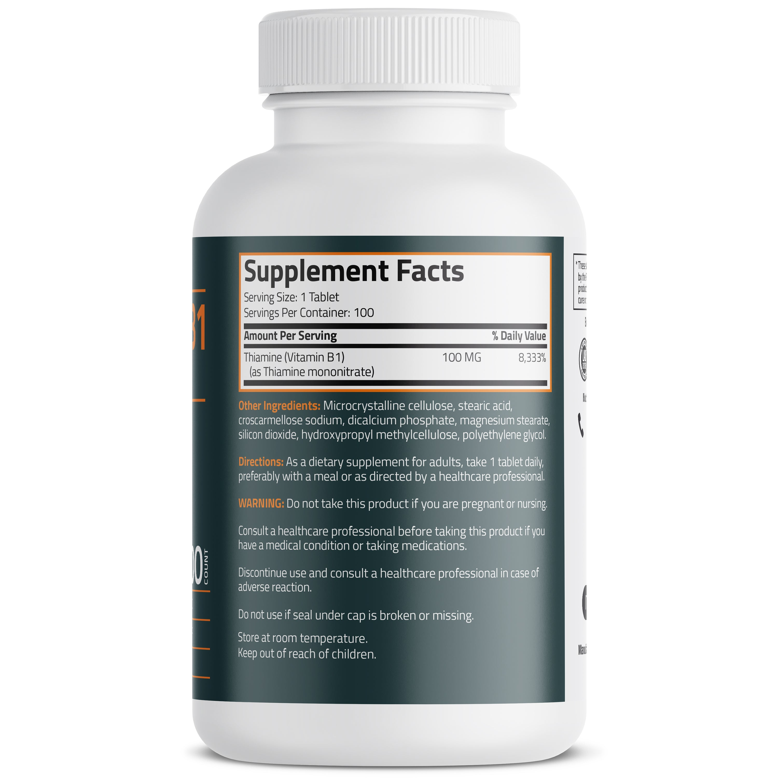 Bronson Vitamins Vitamin B1 100mg 100 Tabs thumbnail 2