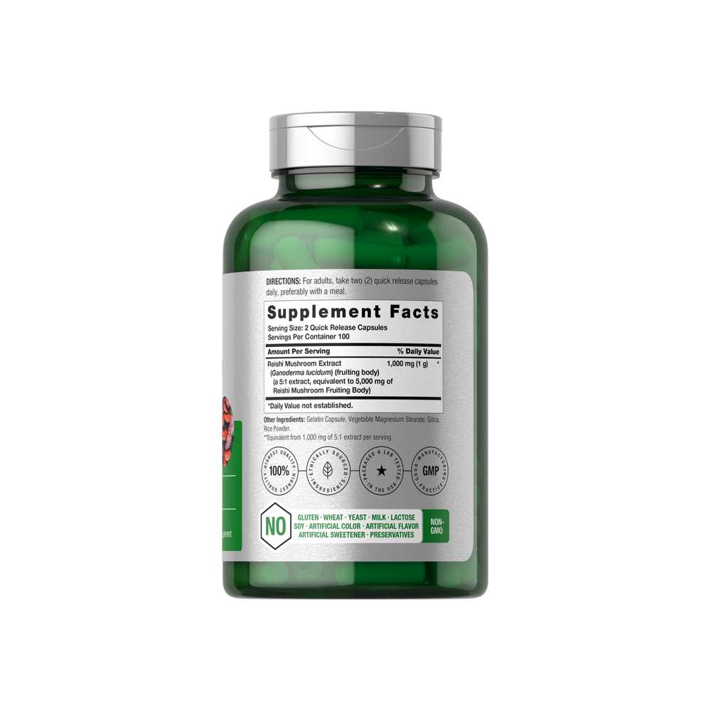 Horbäach Reishi Mushroom 5000mg per Serving | 200 Capsules thumbnail 2