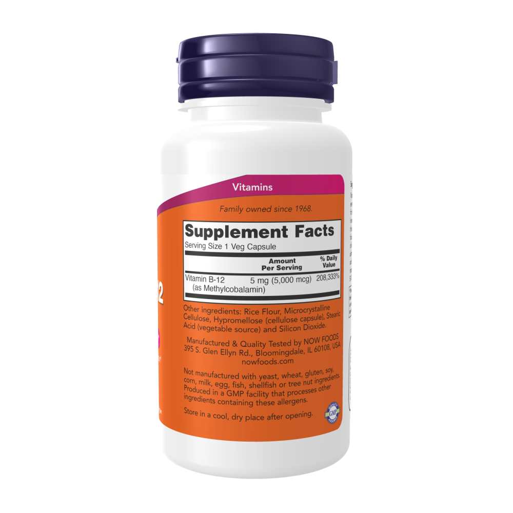Now Foods Methyl B-12 5,000 Mcg – Active B12 for Nerve & Energy Health – 90 Veg Caps thumbnail 2