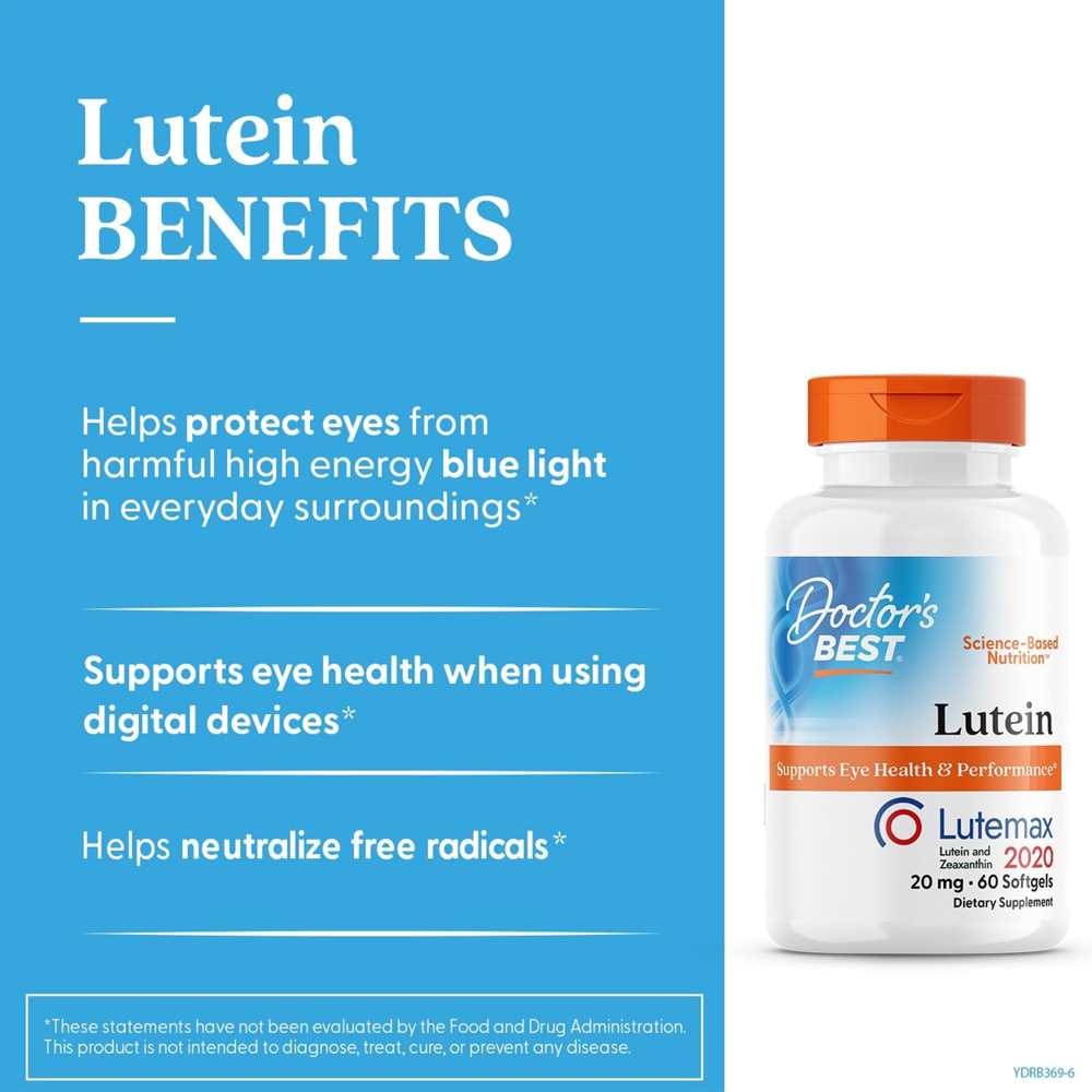 Doctor's Best Lutein with Lutemax 2020, 20 Mg, 60 Softgels thumbnail 2