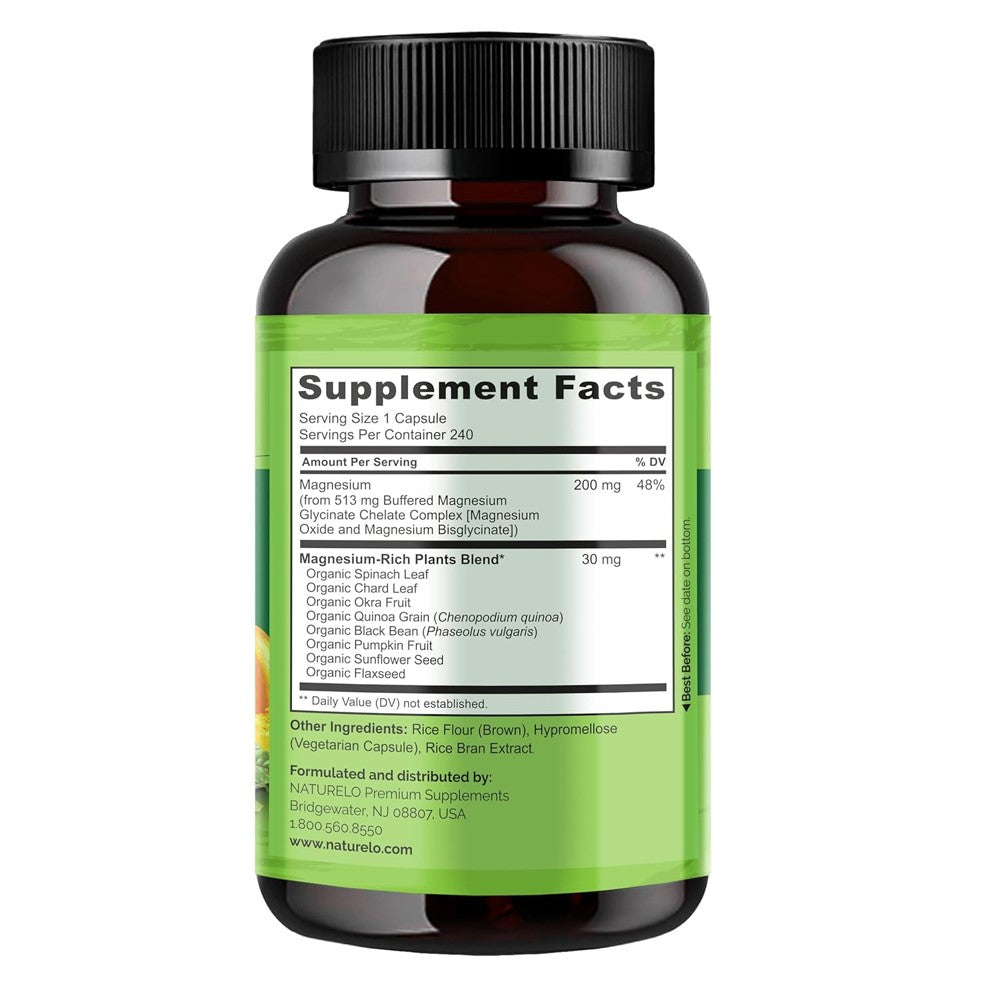 NATURELO Magnesium Glycinate Chelate Complex 200 mg Magnesium with Organic Vegetables thumbnail 3
