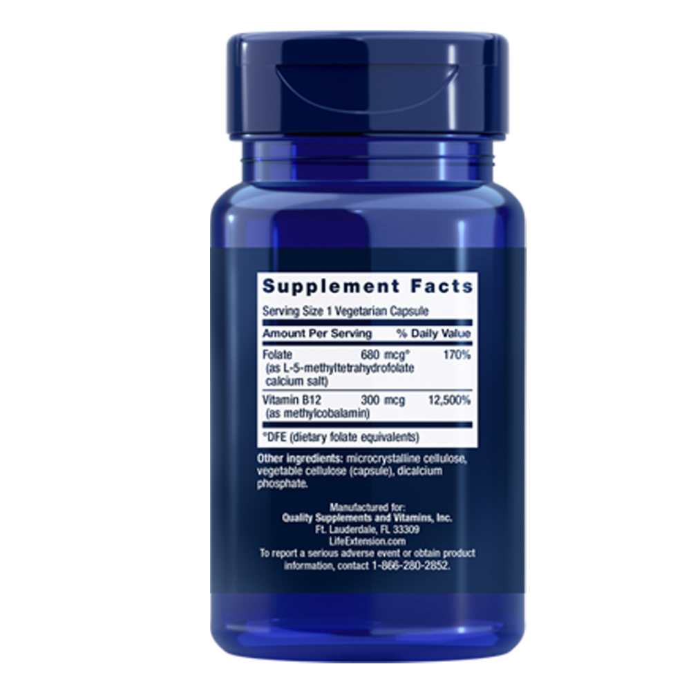 Life Extension Bio Active Folate & Vitamin B12 – 90 Vegetarian Capsules thumbnail 2