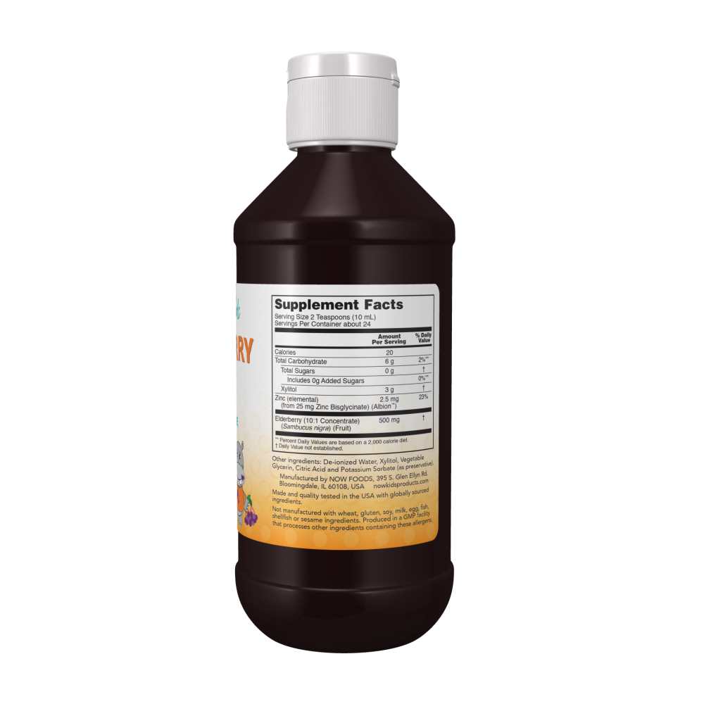 Now Foods Elderberry Liquid for Kids – Immune Support with Zinc – Sugar-Free, Low-Calorie Formula – 8 Fl Oz 237ML thumbnail 2