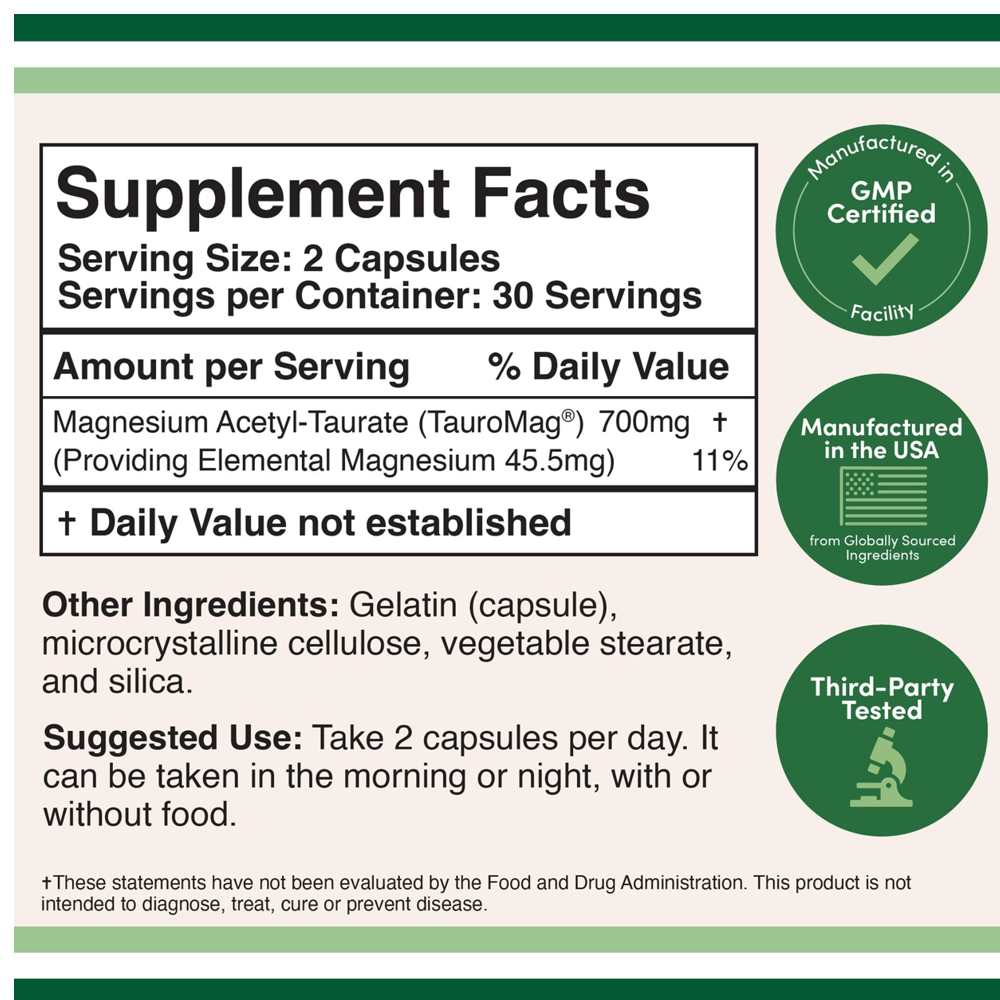 Double Wood Magnesium Acetyl-Taurate – Tauro Mag® Pms & Mood Support | 60 Capsules thumbnail 2