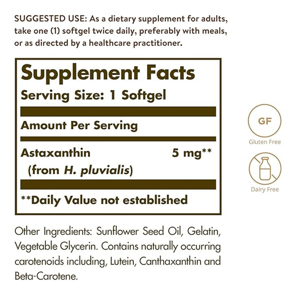 Solgar Natural Astaxanthin 5mg – Antioxidant & Skin Support, Gluten-Free thumbnail 2