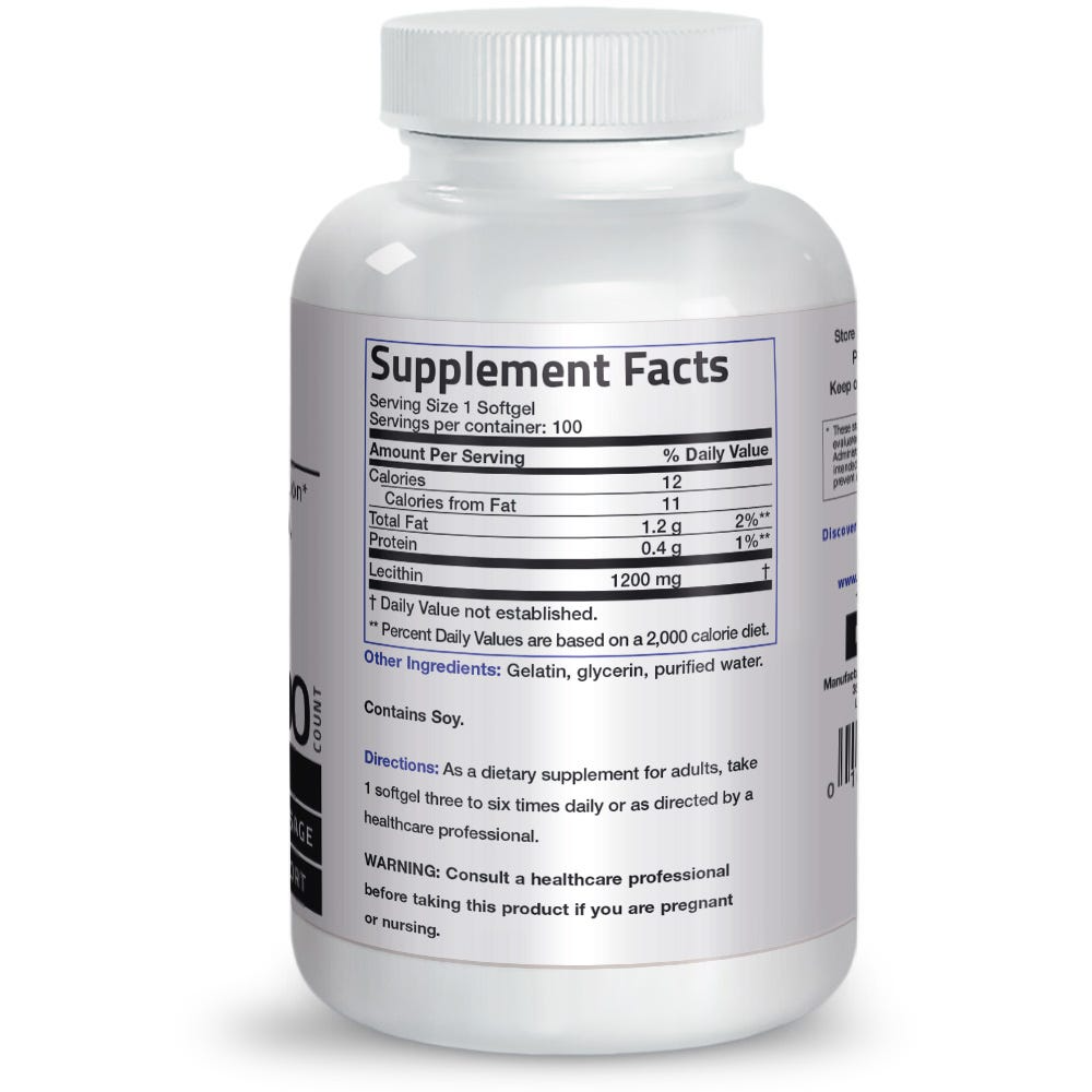 Bronson Vitamins Lecithin - 1,200 Mg 100 Softgels thumbnail 2