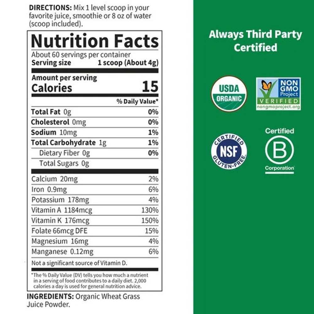 Garden of Life Raw Organic Perfect Food Wheat Grass Juice Powder 240g thumbnail 2