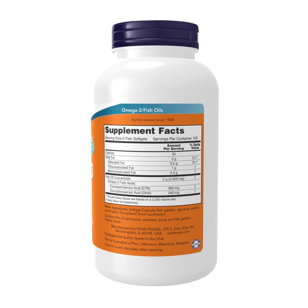 Now Foods Omega-3 Fish Oil 1,000 Mg – 180 Epa / 120 Dha – Cardiovascular & Brain Support – 200 Softgels thumbnail 2