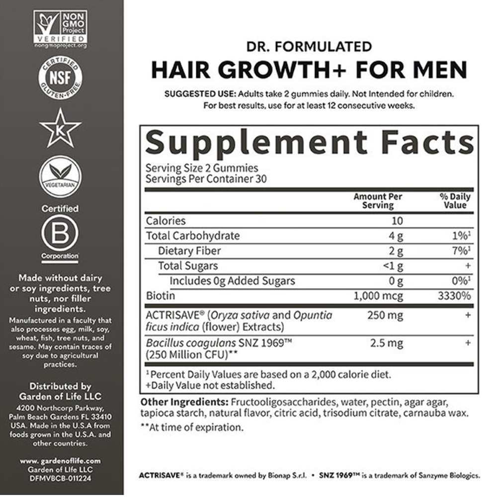 Garden of Life Dr. Formulated Hair Growth 60 Gummies for Men thumbnail 2