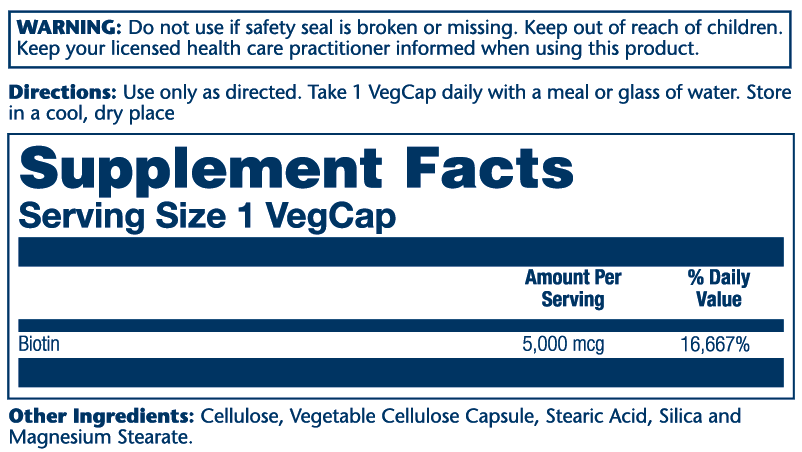 Solaray Biotin, Timed-Release 5,000mcg 60 Caps thumbnail 2