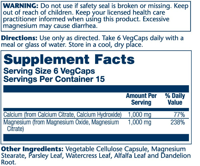 Solaray Calcium & Magnesium Citrate, 1:1 Ratio 90 Caps thumbnail 2
