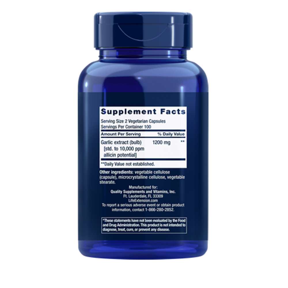 Life Extension Optimized Garlic Standardized Garlic Capsules 200 Vegetarian Capsules thumbnail 2