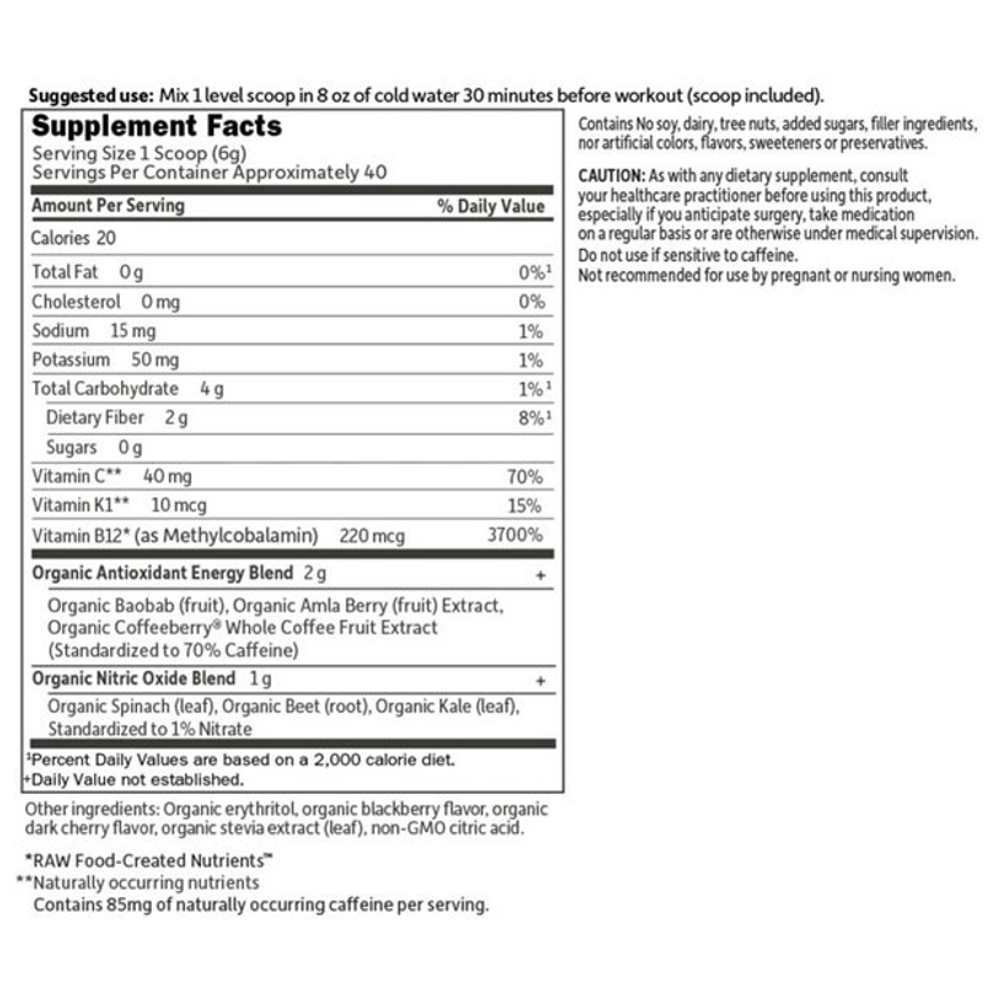 Garden of Life Sport Organic Plant-Based Energy + Focus Sugar Free Blackberry Cherry 231g Powder thumbnail 2