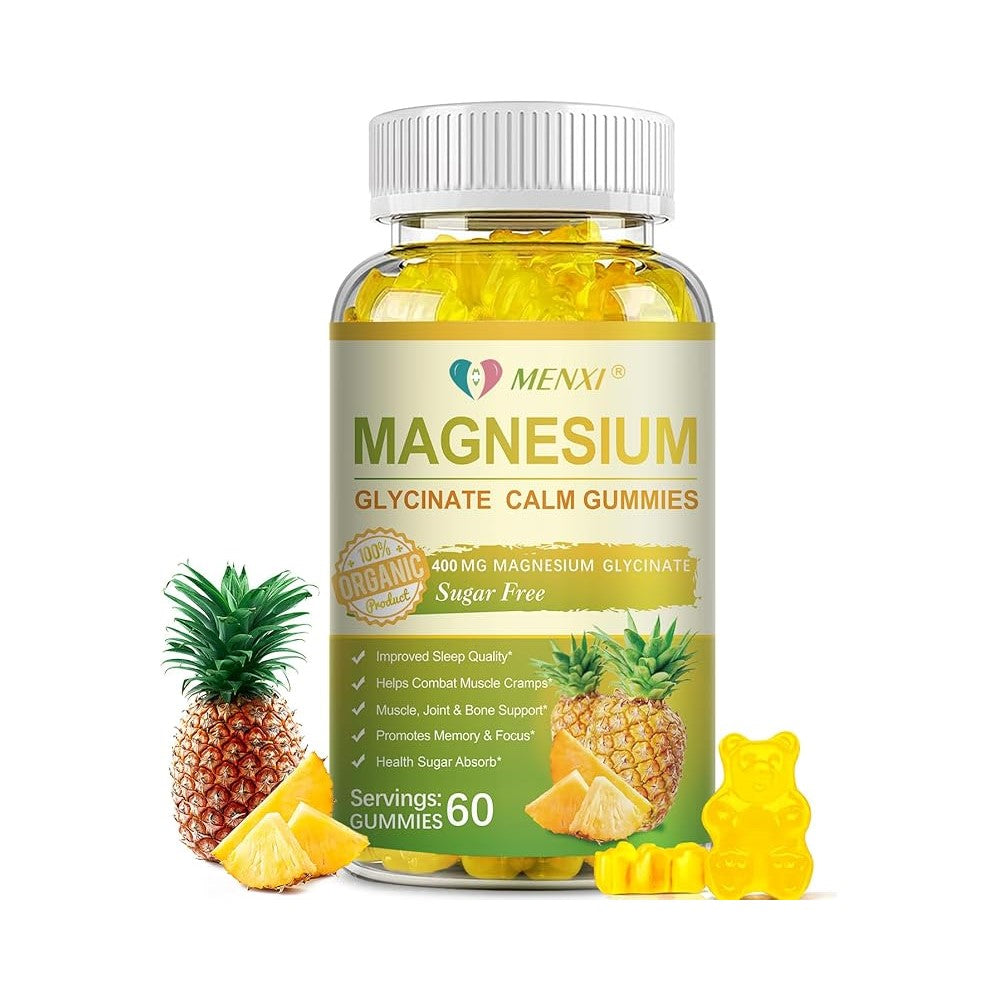 MENXI Magnesium Glycinate Calm Gummies – Organic 400mg | Sugar-Free | Sleep, Muscle & Joint Support | 60 Gummies thumbnail 4