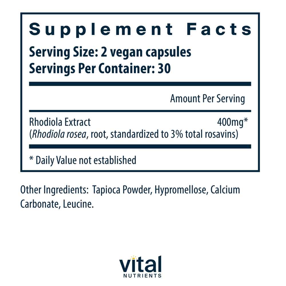 Vital Nutrients Rhodiola rosea 3% Standardized Extract 60 caps thumbnail 3