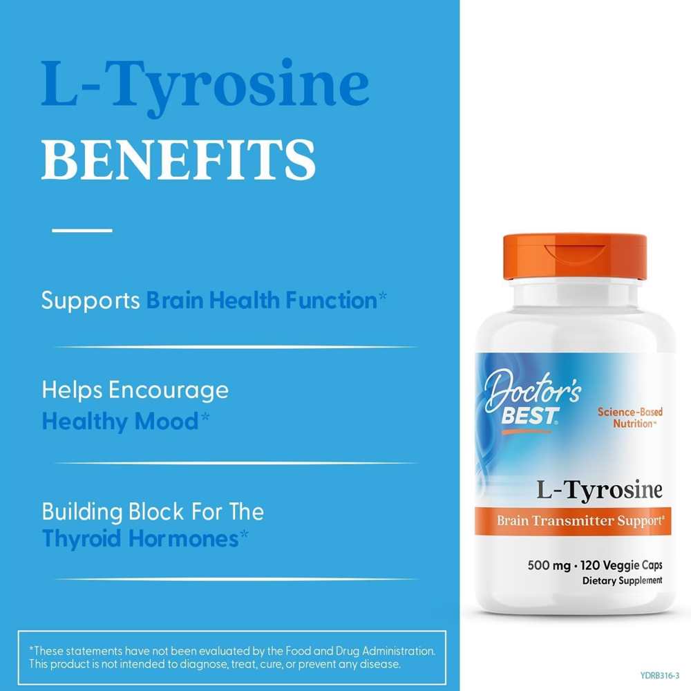 Doctor's Best Best L-Tyrosine, 500 Mg, 120 Veggie Caps thumbnail 2