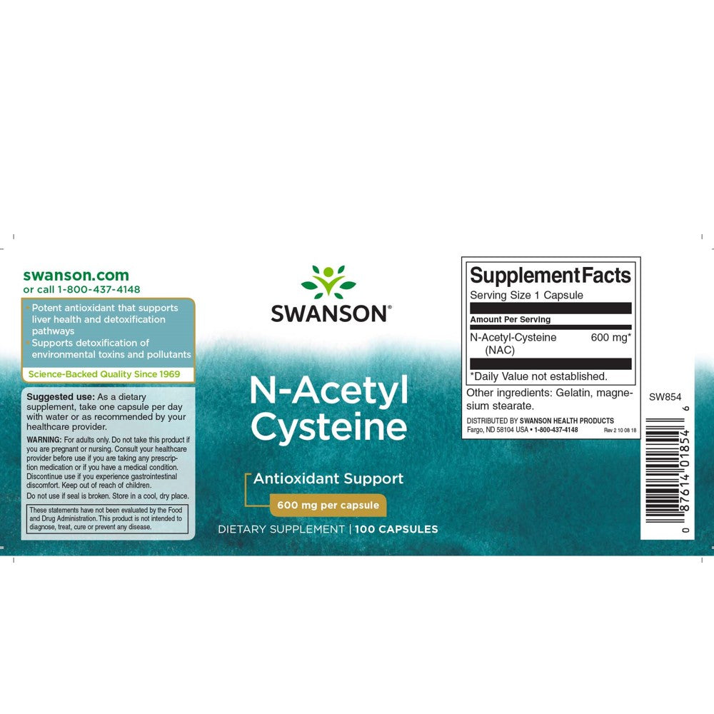 Swanson NAC N-Acetyl Cysteine 600mg - 100 Capsules | Antioxidant & Liver Support thumbnail 2
