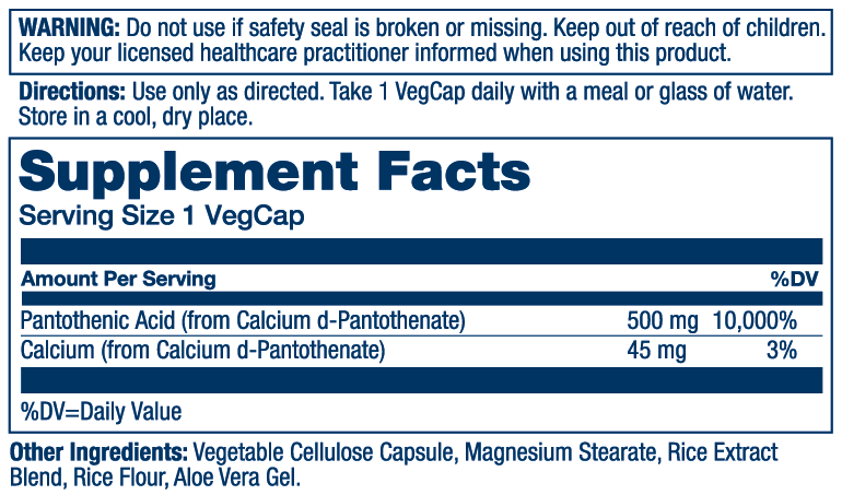 Solaray Pantothenic Acid 500mg 250 Caps thumbnail 2