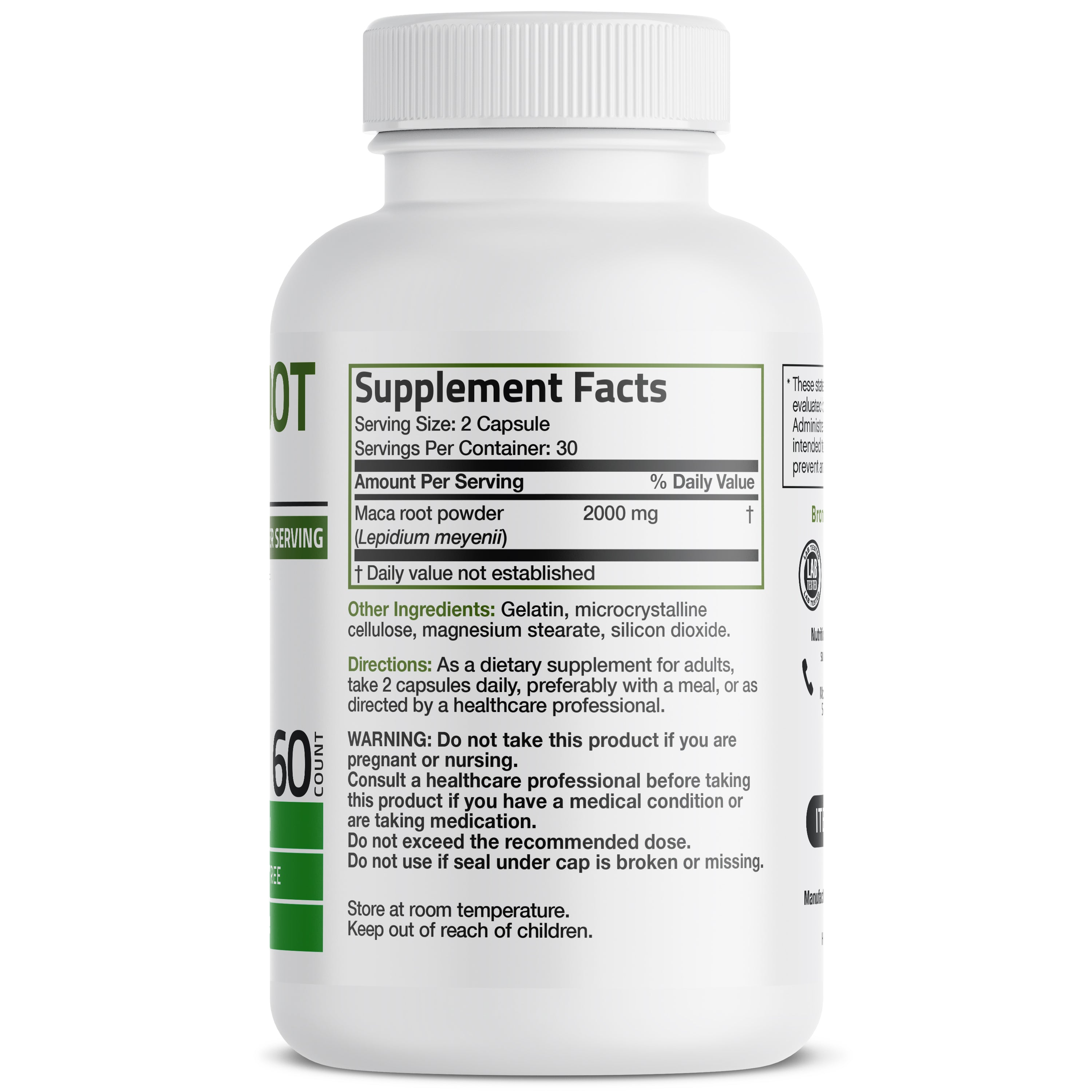 Bronson Vitamins Maca Root Extra Strength - 2,000 Mg 60 Caps thumbnail 4