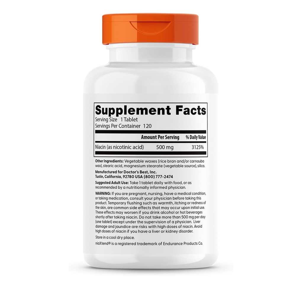 Doctor's Best Sustained-Release Niacin with Nia Xtend 500mg Tablets 120 Count thumbnail 2