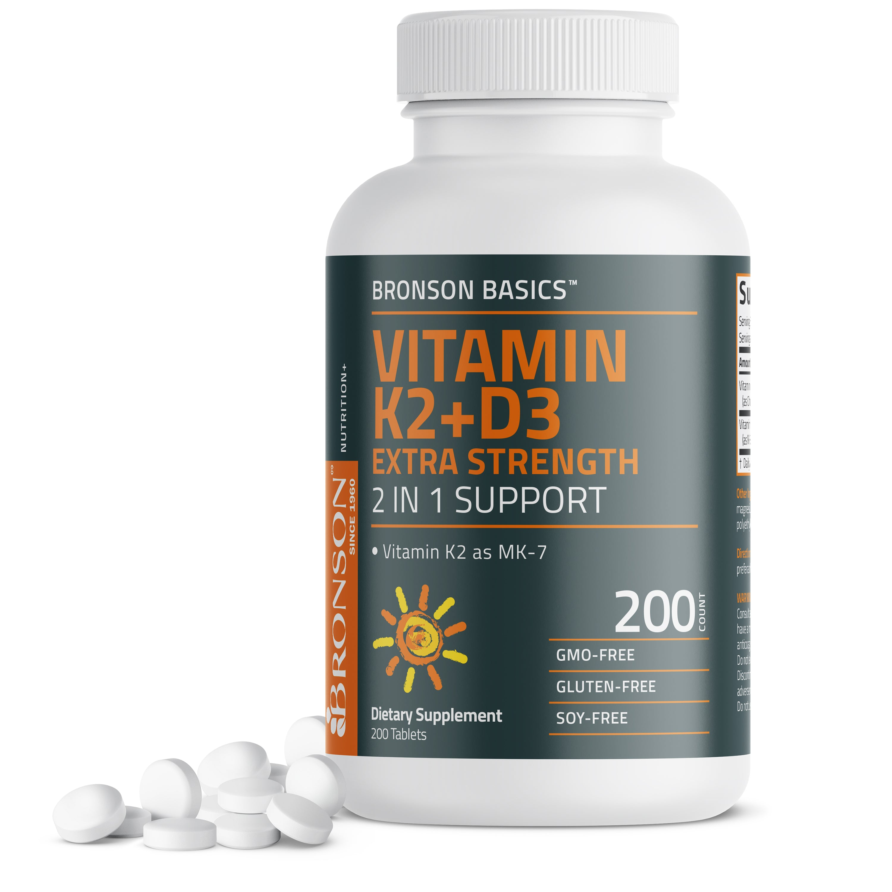 Bronson Vitamins Vitamin K2 Mk-7 Plus Vitamin D3 10,000 Iu Extra Strength 120 Tablets thumbnail 2