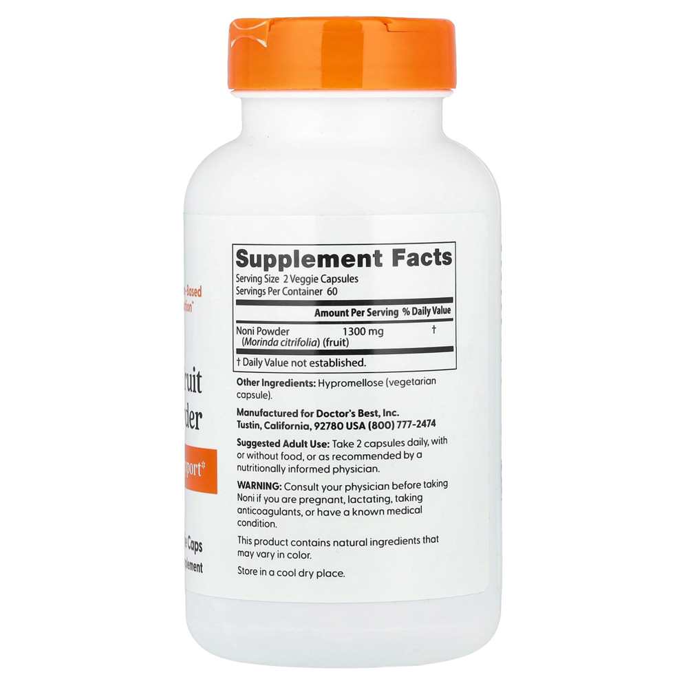 Doctor's Best Noni Fruit Powder, 1300 mg Per Serving, 120 Veggie Caps thumbnail 2