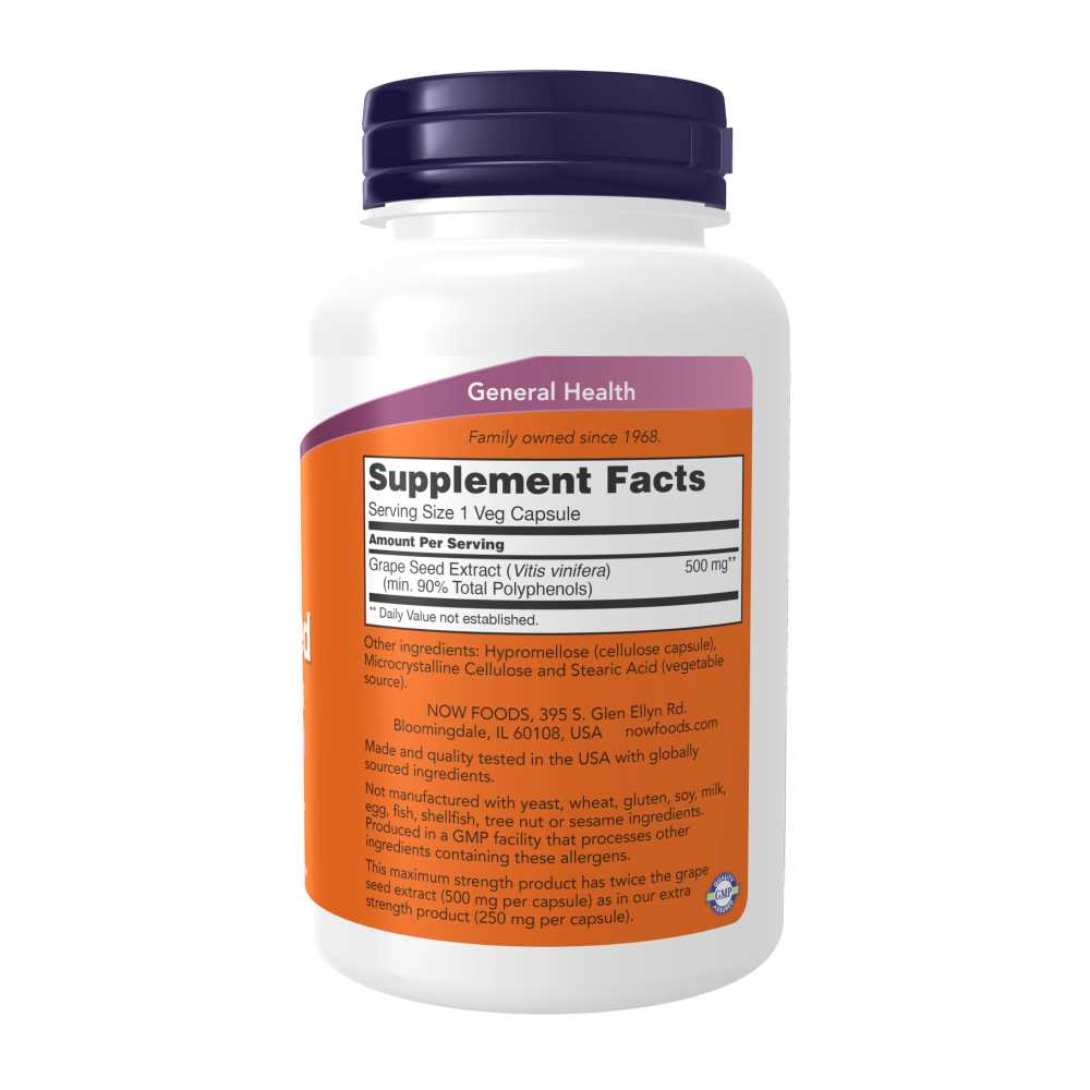 Now Foods Grape Seed Extract 500 Mg – Immune and Circulatory Support – 90 Capsules thumbnail 2