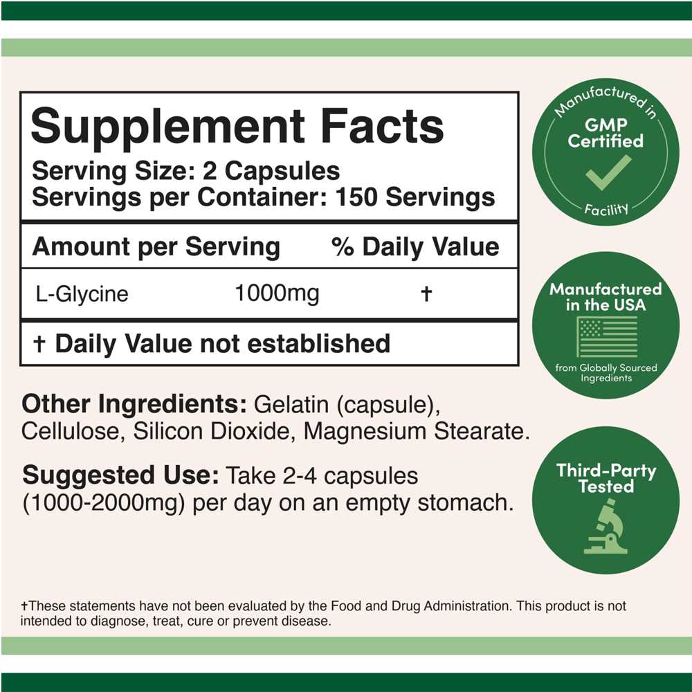 Double Wood Glycine – 1000 Mg per Serving – 300 Capsules thumbnail 2