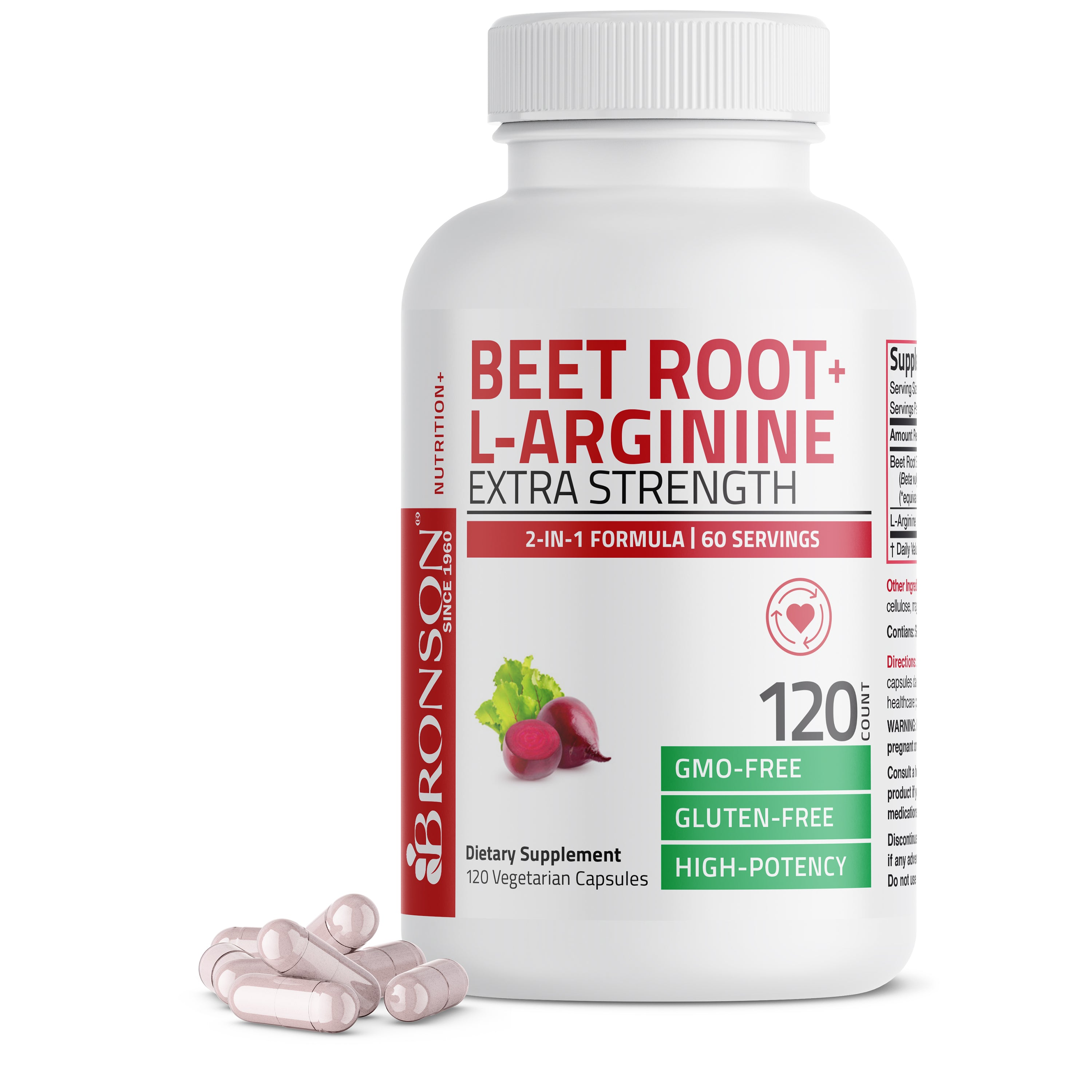 Bronson Vitamins Beet Root + L-Arginine 60 Caps thumbnail 2