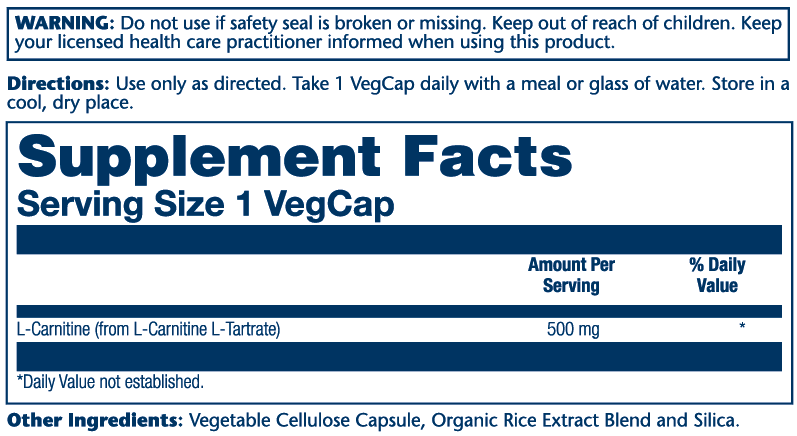Solaray L-Carnitine, Free Form 500mg 30 Caps thumbnail 2
