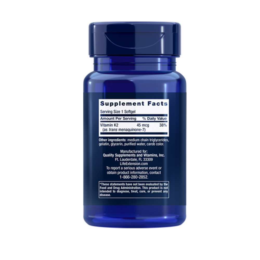 Life Extension Low Dose Vitamin K2 MK-7 45 mcg, 90 softgels thumbnail 2