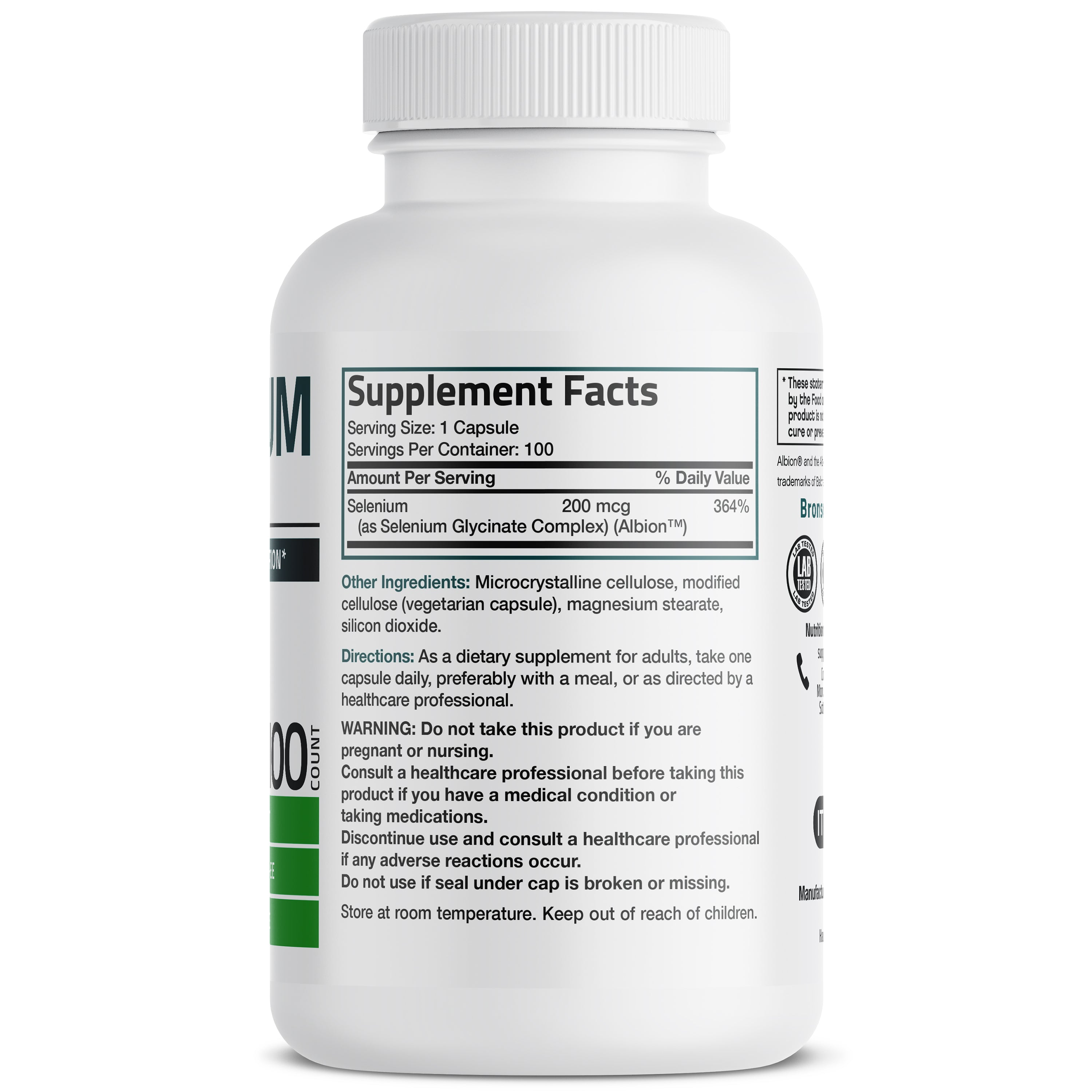 Bronson Vitamins Selenium - 200 Mcg 100 Caps thumbnail 2