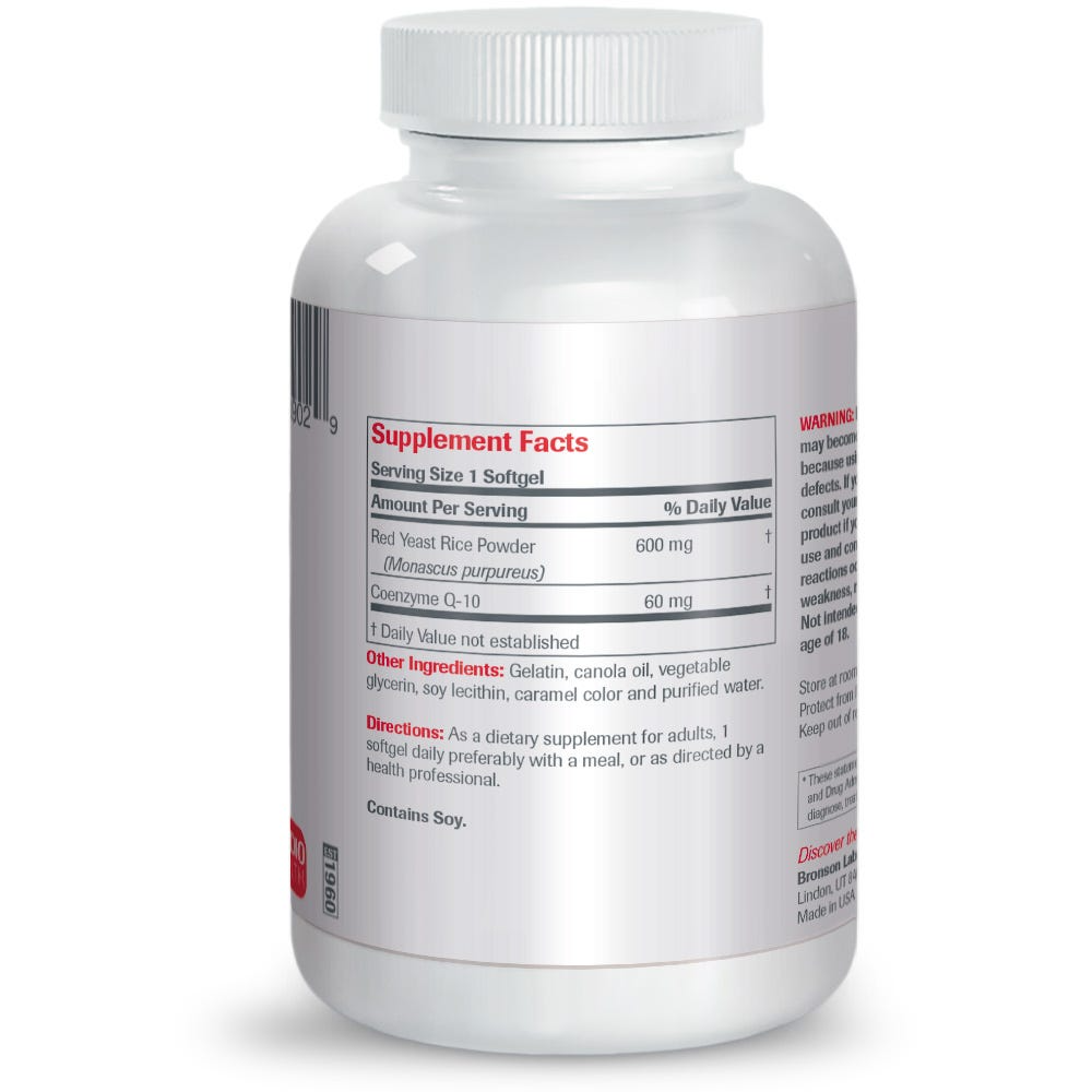 Bronson Vitamins Co Q10 with Red Yeast Rice - 120 Softgels thumbnail 2
