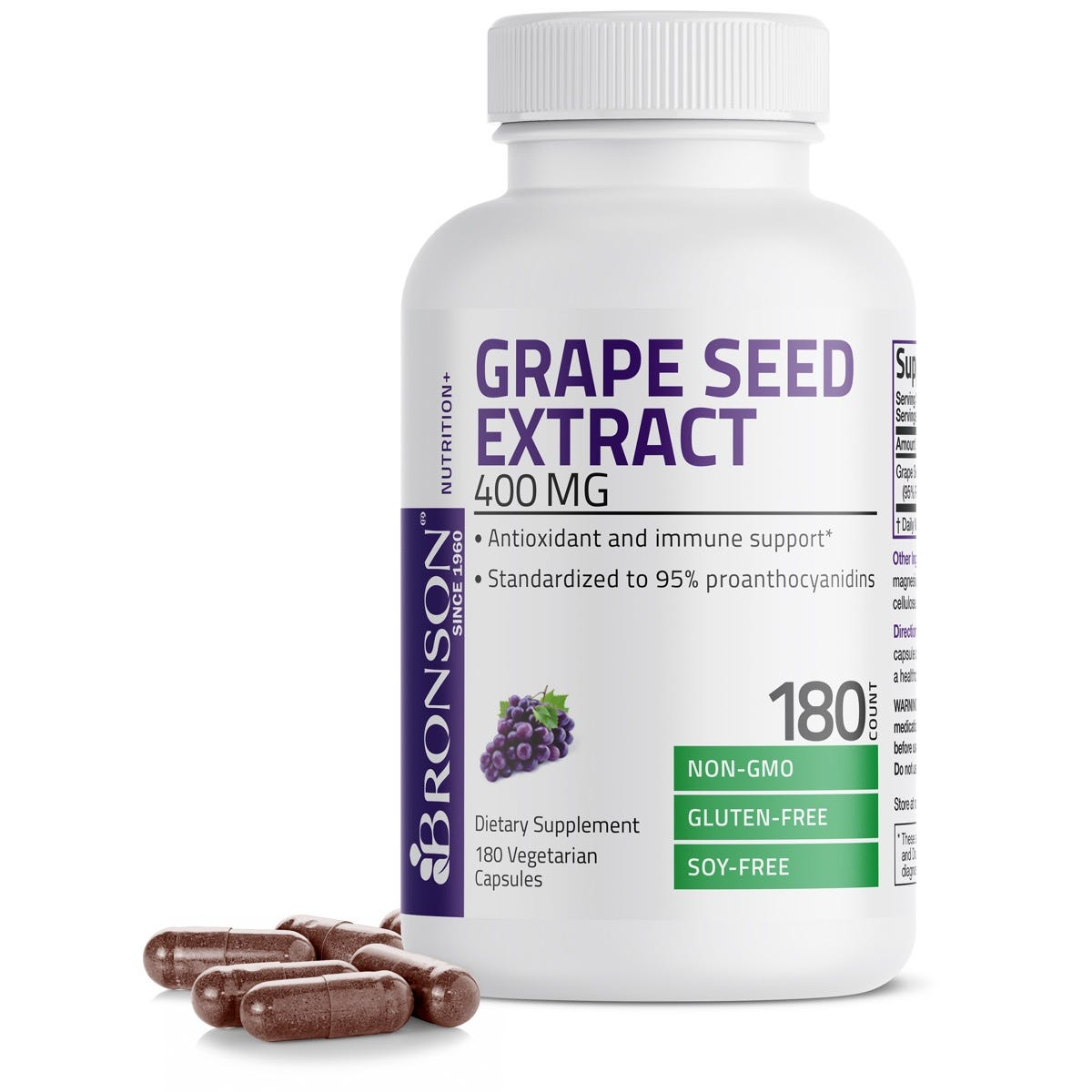 Bronson Vitamins Grape Seed Extract Non-Gmo - 400 Mg 90 Caps thumbnail 2