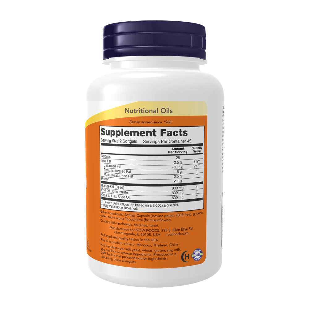 Now Foods Super Omega 3-6-9 Fish Oil with Borage & Flax – 90 Softgels thumbnail 3
