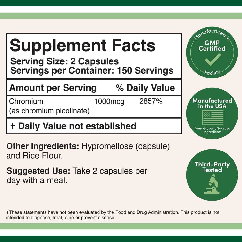 Double Wood Chromium Picolinate – 1000 Mcg Glucose Metabolism Support | 300 Capsules thumbnail 2