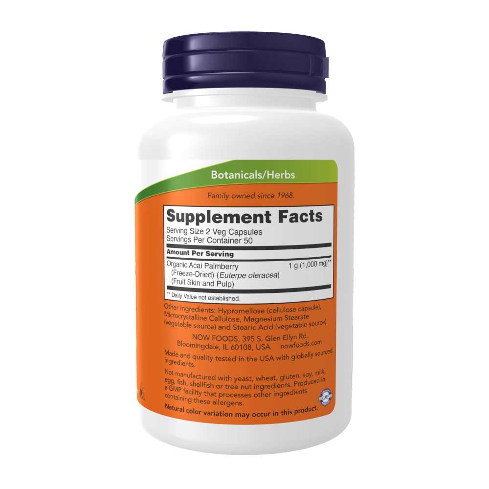 Now Foods Freeze-Dried Acai 500mg – 100 Veg Capsules thumbnail 2