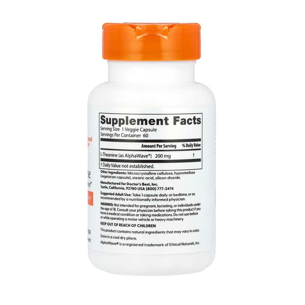 Doctor's Best L-Theanine, Alpha Wave®, 200 Mg, 60 Veggie Caps thumbnail 2