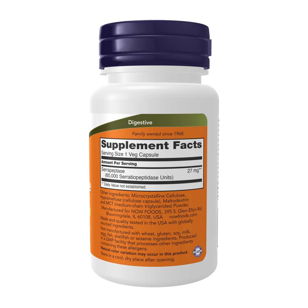 Now Foods Serrapeptase 60,000 Units – Promotes Respiratory & Immune Health – 60 Capsules thumbnail 2