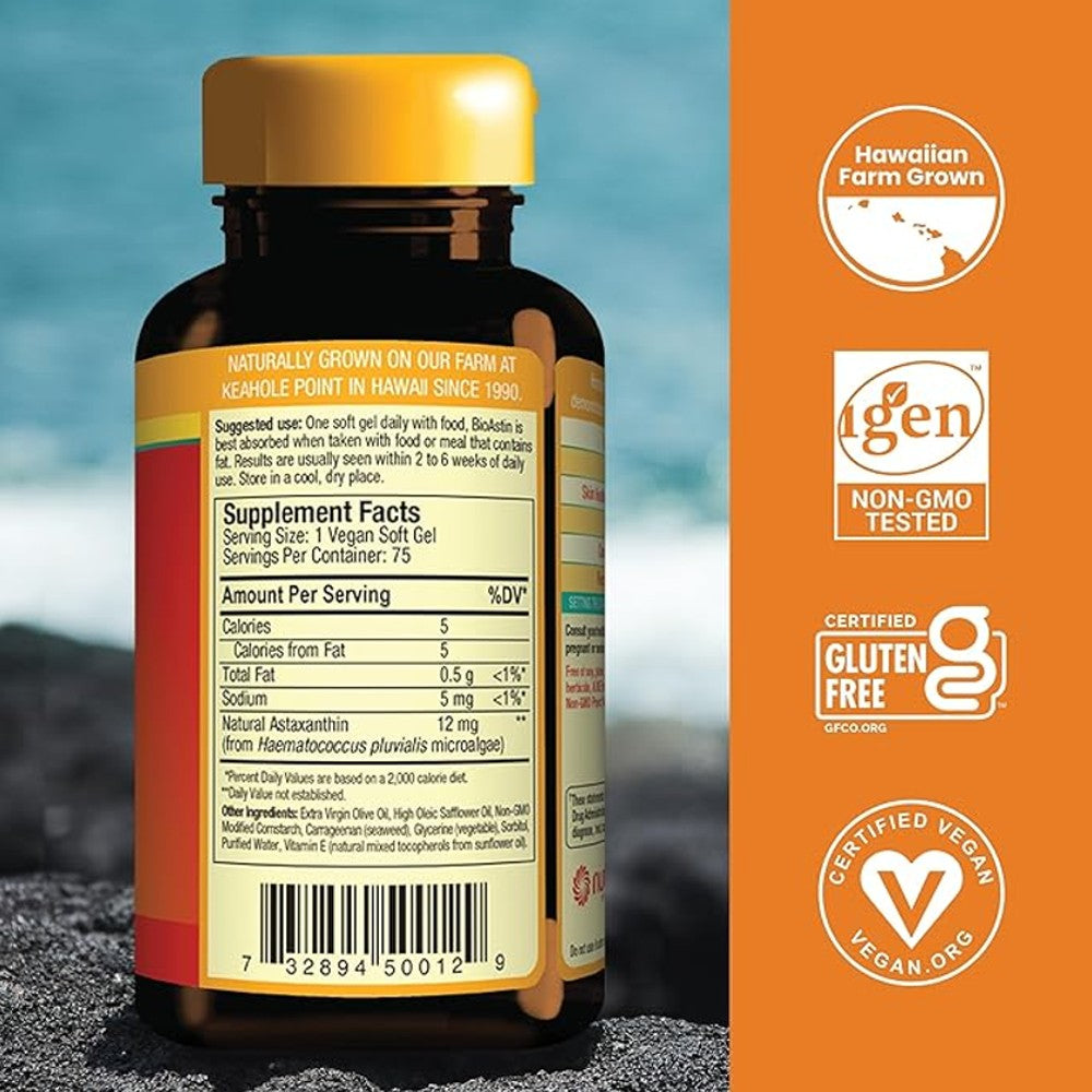 Nutrex Hawaii BioAstin Hawaiian Astaxanthin 12mg - Immune, Eye, Skin & Joint Support thumbnail 2